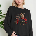 Small BLACK Oversized Crew Neck Top with REINDEER Print