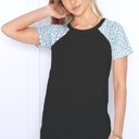 Small BLACK/BLUE SHORT SLEEVE SOLID TOP WITH ANIMAL PRINTS SLEEVES