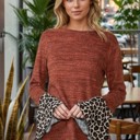  SOLID TUNIC TOP WITH ANIMAL PRINT BELL SLEEVES 