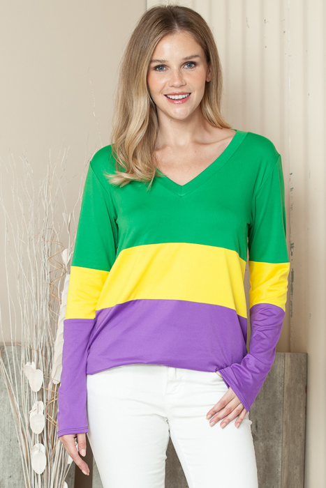 V-NECK MARDI GRAS TUNIC TOP