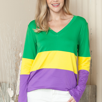 V-NECK MARDI GRAS TUNIC TOP