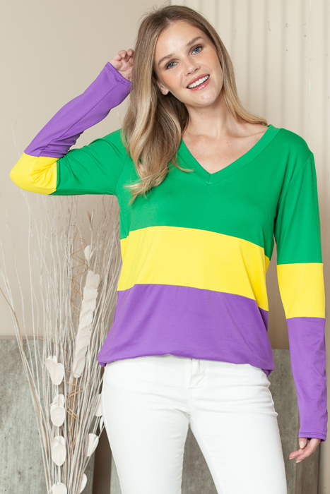 V-NECK MARDI GRAS TUNIC TOP