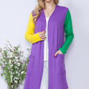 Small PURPLE MARDI GRAS MIDI CARDIGAN WITH SIDE POCKETS