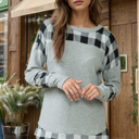 Small WHITE PLAID SOLID AND PLAID COLOR BLOCK TUNIC TOP