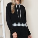 Small WHITE PLAID SOLID TUNIC TOP WITH TIE-DYE AND CAMO CONTRAST SLEEVES 95%RAYON 5%SPANDEX MADE IN USA