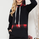 Medium RED PLAID SOLID TUNIC TOP WITH TIE-DYE AND CAMO CONTRAST SLEEVES 95%RAYON 5%SPANDEX MADE IN USA