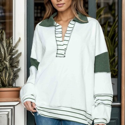 SOLID LOOSE FIT TOP WITH STRIPE CONTRAST