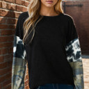 Small BLACK SOLID TUNIC TOP TIE-DYE AND CAMO CONTRAST SLEEVES