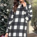  PLAID TURTLE NECK TUNIC TOP WITH SIDE SLIT