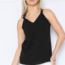 Large BLACK SOLID TANK TOP WITH SHOULDER KNOT