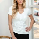 Small WHITE SOLID SHORT SLEEVE TOP WITH CHEST SNAP BUTTON