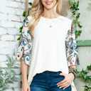 Small MINT OVERSIZED TUNIC TOP WITH DITSY FLORAL SLEEVES