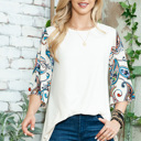 Small WHITE OVERSIZED TUNIC TOP WITH PAISLEY PRINT SLEEVES