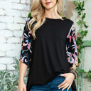 Large BLACK OVERSIZED TUNIC TOP WITH PAISLEY PRINT SLEEVES