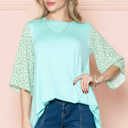 Large MINT OVERSIZED TUNIC TOP WITH DITSY FLORAL SLEEVES