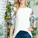 Large WHITE OVERSIZED TUNIC TOP WITH PAISLEY PRINT SLEEVES