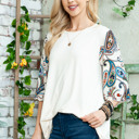 XL WHITE OVERSIZED TUNIC TOP WITH PAISLEY PRINT SLEEVES