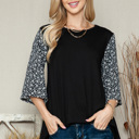 Small BLACK OVERSIZED TUNIC TOP WITH DITSY FLORAL SLEEVES