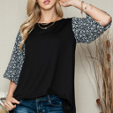 Medium BLACK OVERSIZED TUNIC TOP WITH DITSY FLORAL SLEEVES