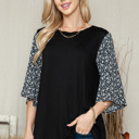 Large BLACK OVERSIZED TUNIC TOP WITH DITSY FLORAL SLEEVES