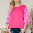 Medium FUCHSIA OVERSIZED TUNIC TOP WITH DITSY FLORAL SLEEVES