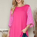 Small FUCHSIA OVERSIZED TUNIC TOP WITH DITSY FLORAL SLEEVES