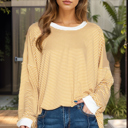 Small MUSTARD LOOSE FIT STRIPE TUNIC TOP 