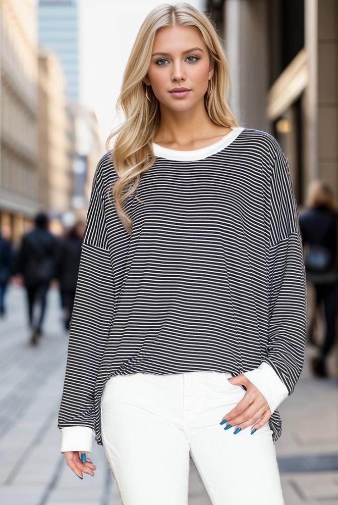 LOOSE FIT STRIPE TUNIC TOP 