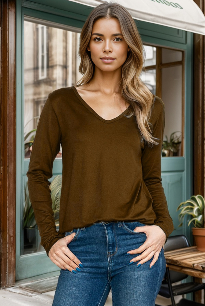 SUPER SOFT V-NECK LONG SLEEVE TOP