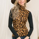  ANIMAL PRINT TURTLE NECK TOP WITH CONTRAST SLEEVES