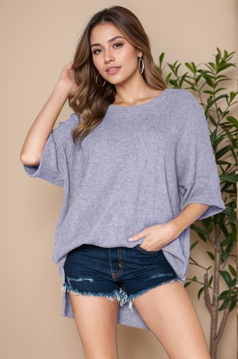 WAFFLE OVERSIZED SWEATSHIRT WITH SIDE SLIT