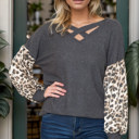 Small CHARCOAL CHEST CRISS CROSS SOLID TUNIC TOP ANIMAL SLEEVES