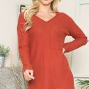 Large RUST BASIC KNIT V-NECK LONG SLEEVE TOP