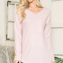 Small BLUSH BASIC KNIT V-NECK LONG SLEEVE TOP