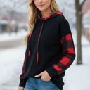  SOLID HOODED SWEATSHIRT WITH PLAID CONTRAST