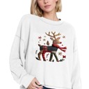 Small WHITE Oversized Crew Neck Top with REINDEER Print