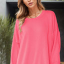 S-M DARK PINK WAVE RIB OVERSIZED SWEATSHIRT