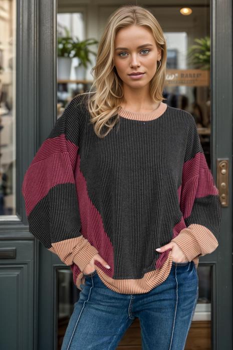 OVERSIZED COLOR BLOCK TUNIC PULLOVER