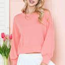 Small SALMON CROP LONG SLEEVE WAVE RIB TOP 