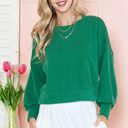 Small KELLY GREEN CROP LONG SLEEVE WAVE RIB TOP 