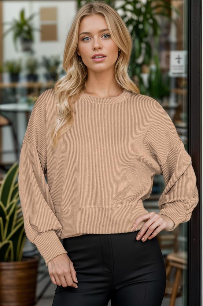 CROP LONG SLEEVE WAVE RIB TOP 