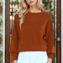 Small RUST CROP LONG SLEEVE WAVE RIB TOP 