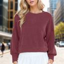 Small BURGUNDY CROP LONG SLEEVE WAVE RIB TOP 