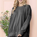 L-XL BLACK WAVE RIB OVERSIZED SWEATSHIRT WITH SIDE SLIT