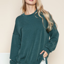 S-M DARK TEAL WAVE RIB OVERSIZED SWEATSHIRT WITH SIDE SLIT