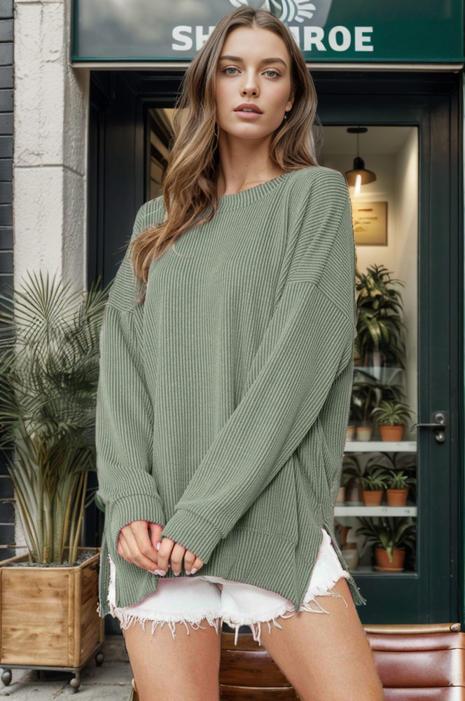 WAVE RIB OVERSIZED SWEATSHIRT WITH SIDE SLIT