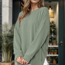 S-M OLIVE WAVE RIB OVERSIZED SWEATSHIRT WITH SIDE SLIT