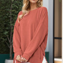 S-M RUST WAVE RIB OVERSIZED SWEATSHIRT WITH SIDE SLIT