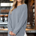 S-M SLATE GREY WAVE RIB OVERSIZED SWEATSHIRT WITH SIDE SLIT