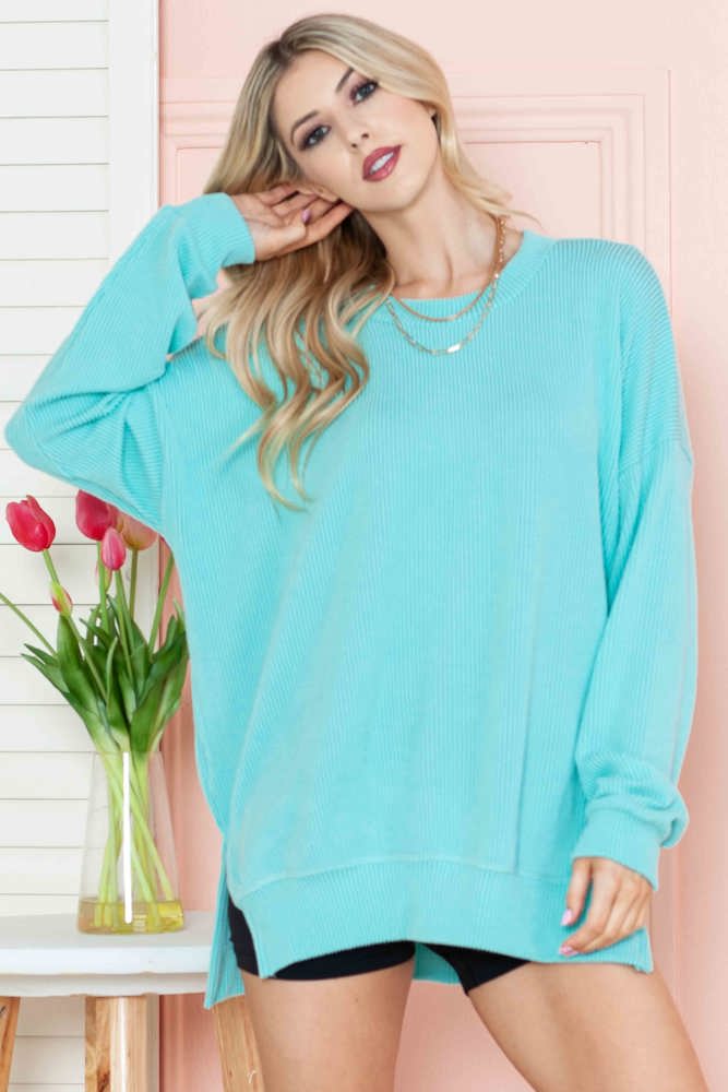 WAVE RIB OVERSIZED SWEATSHIRT WITH SIDE SLIT